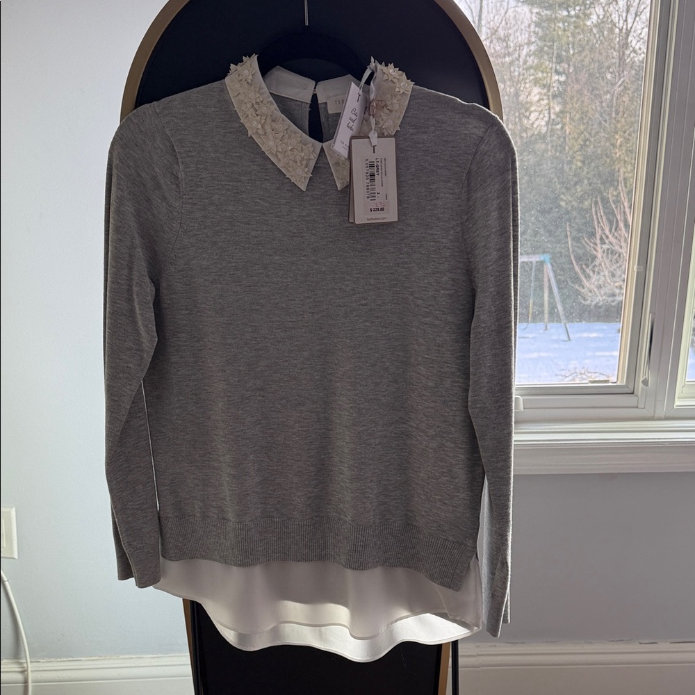 J. Crew Gray and White Layered Tunic Top